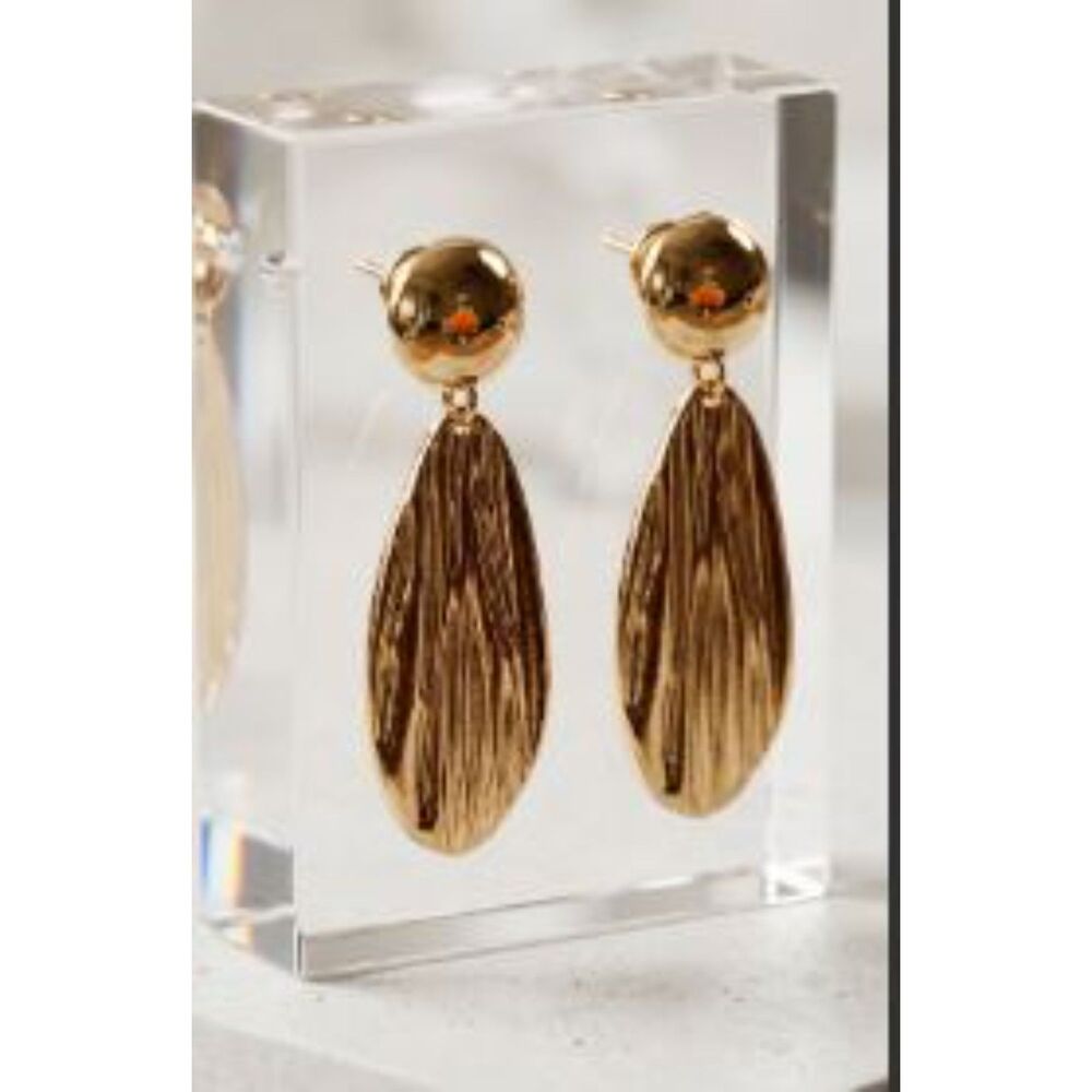 Banana Republic Womene's Shiny Gold Ribbed Teardrop Statement Earrings NWT 48